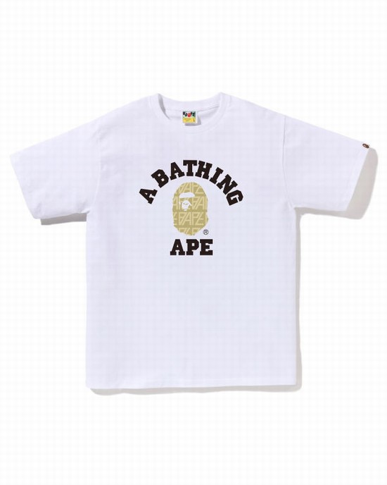 White Bape Logo Monogram College Men's T Shirts | ZA-70913