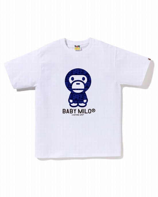 White Bape Logo Monogram Milo Men's T Shirts | ZA-12768