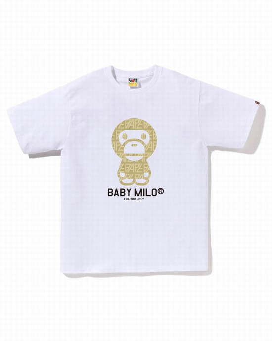 White Bape Logo Monogram Milo Men's T Shirts | ZA-83159