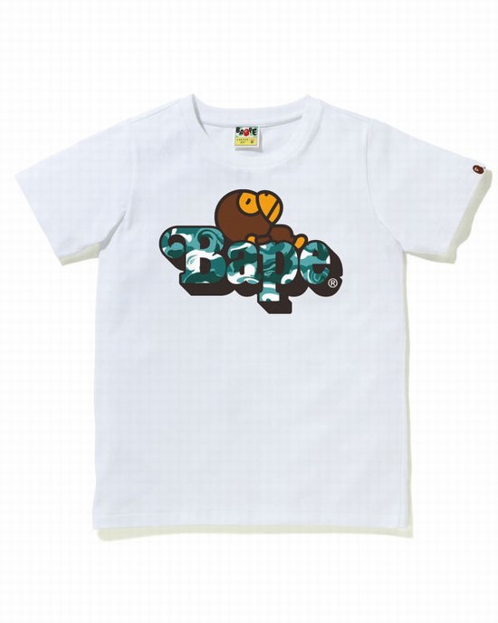 White Bape Marble Camo Milo On Kids' T Shirts | ZA-17039