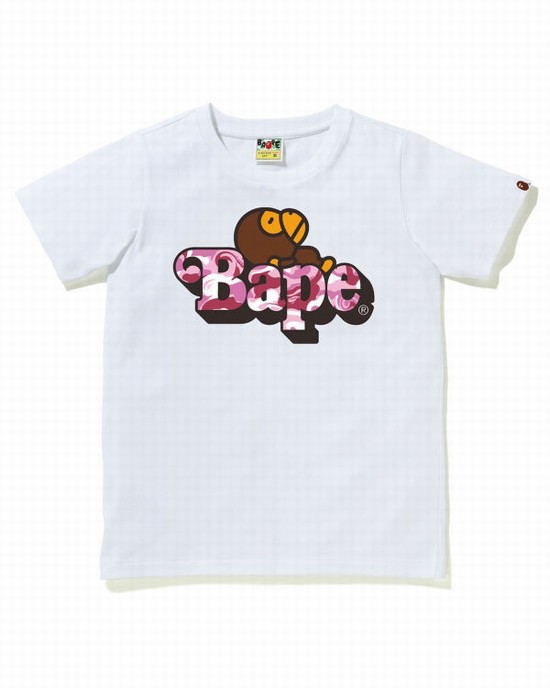 White Bape Marble Camo Milo On Kids' T Shirts | ZA-74310