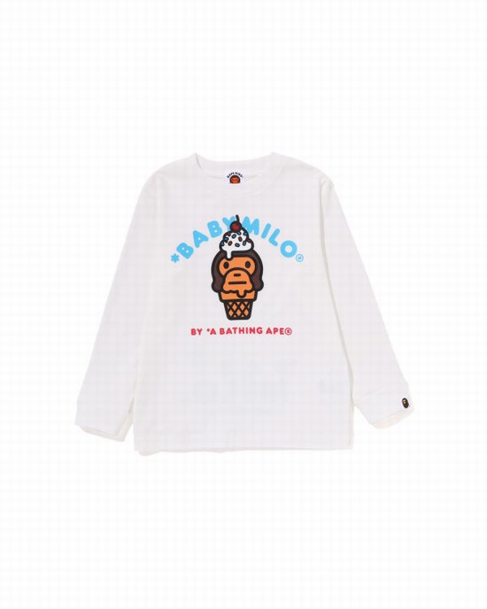 White Bape Milo Ice Cream L/S Kids' T Shirts | ZA-07243