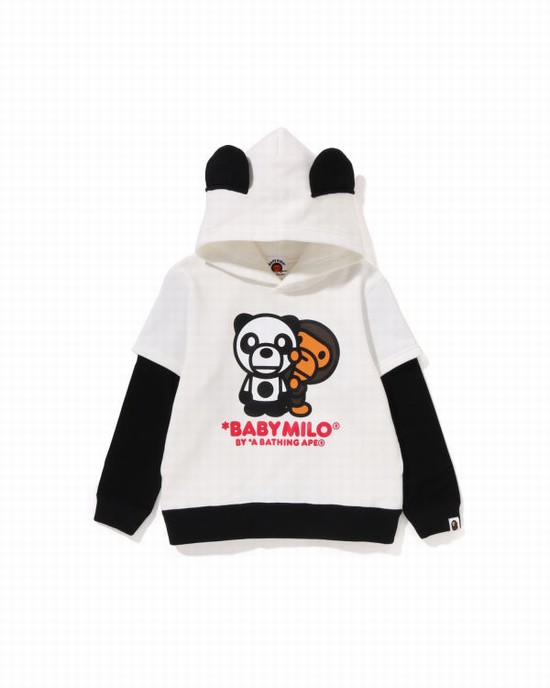 White Bape Milo Panda Layered Pullover Kids' Hoodie | ZA-80273