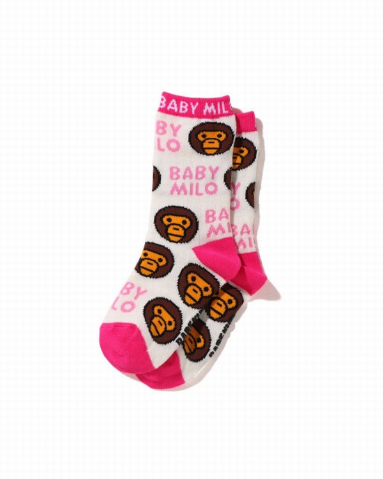 White Bape Milo Pattern Kids' Socks | ZA-51480