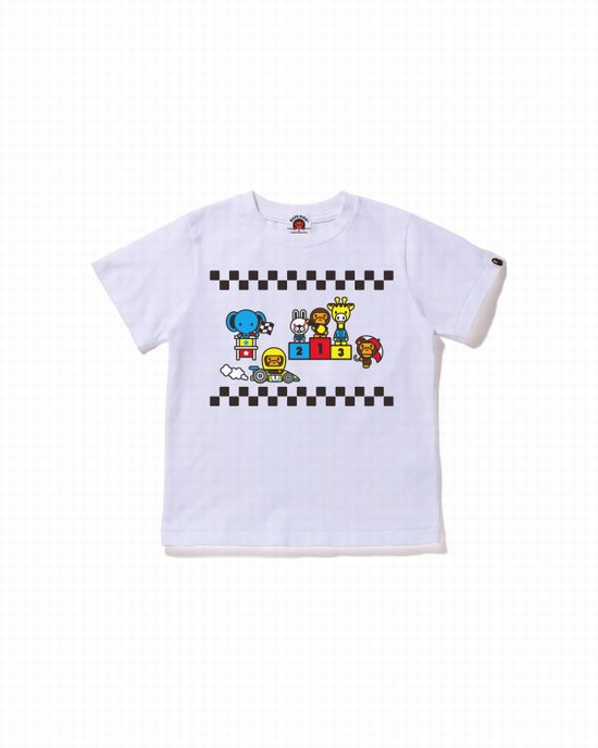 White Bape Milo Racing #3 Kids' T Shirts | ZA-81479