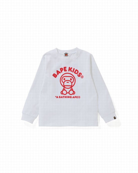 White Bape Milo Rug L/S Kids' T Shirts | ZA-28754