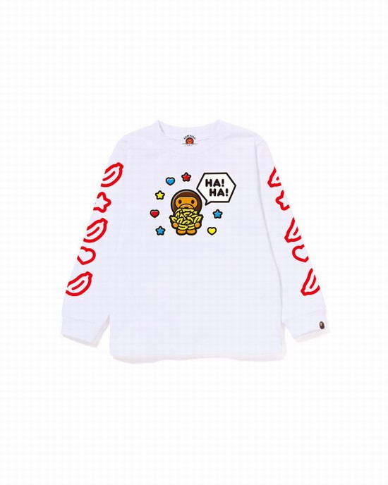 White Bape Milo Speech Balloon L/S #1 Kids' T Shirts | ZA-71380