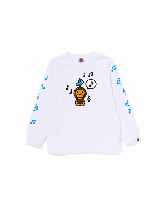 White Bape Milo Speech Balloon L/S #2 Kids' T Shirts | ZA-07163