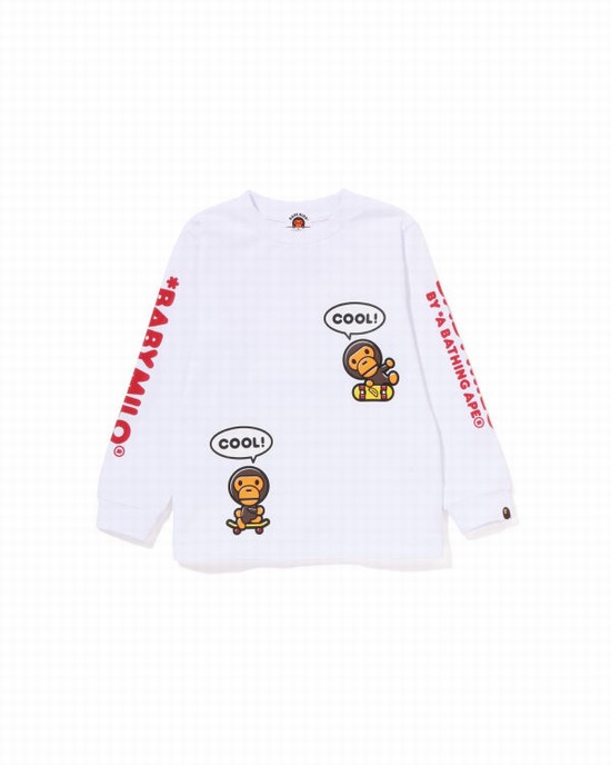 White Bape Milo Speech Balloon L/S #3 Kids' T Shirts | ZA-65831