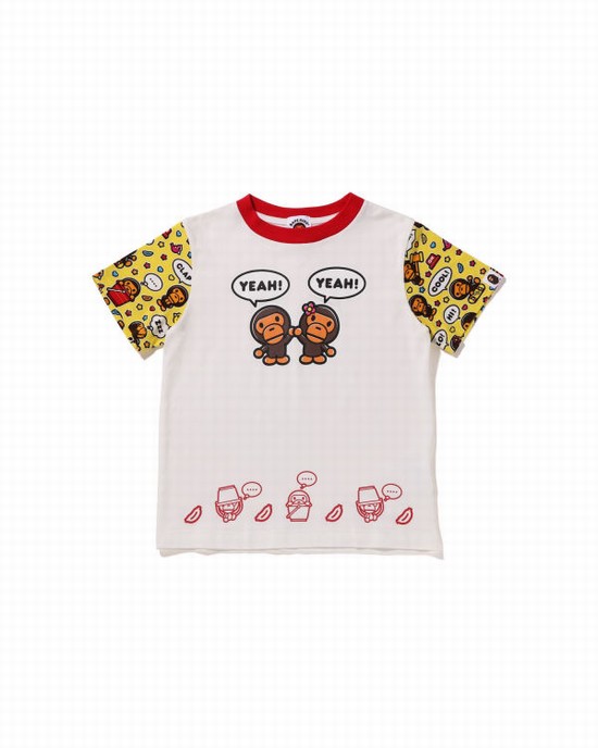 White Bape Milo Speech Balloon Milo Lisa Kids' T Shirts | ZA-78362