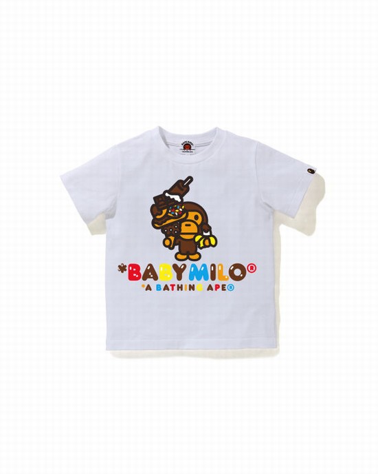 White Bape Milo Sweets Kids' T Shirts | ZA-83156