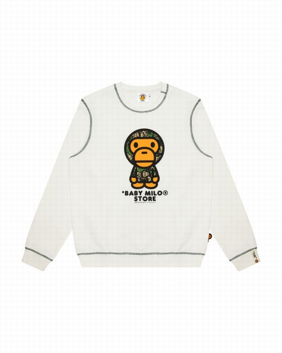 White Bape Milo crew neck Women's Sweatshirts | ZA-87130