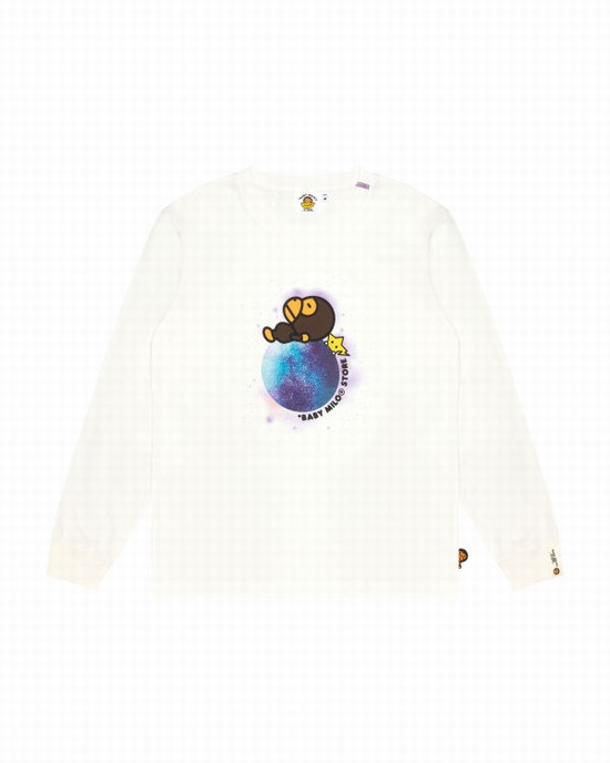 White Bape Milo graphic long sleeve Women's T Shirts | ZA-47685