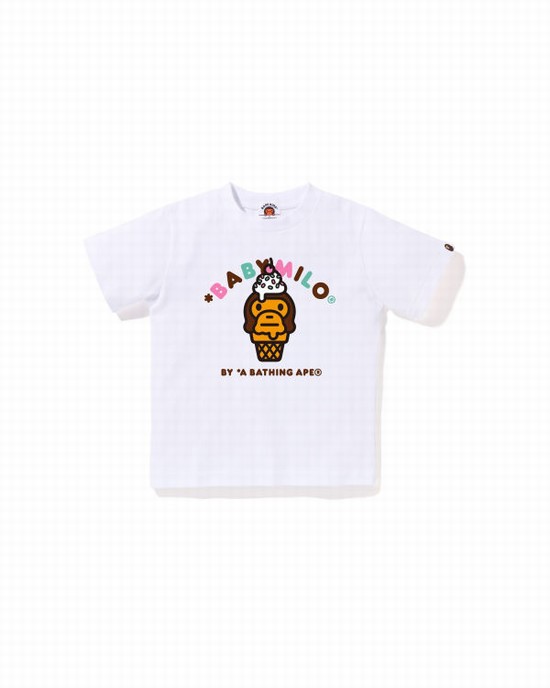 White Bape Milo ice cream Kids' T Shirts | ZA-36782