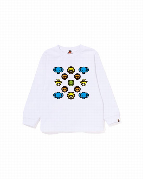 White Bape Milogram L/S Kids' T Shirts | ZA-94205