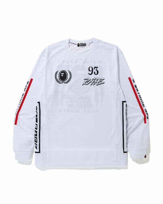 White Bape Motor Sport Men's T Shirts | ZA-91473