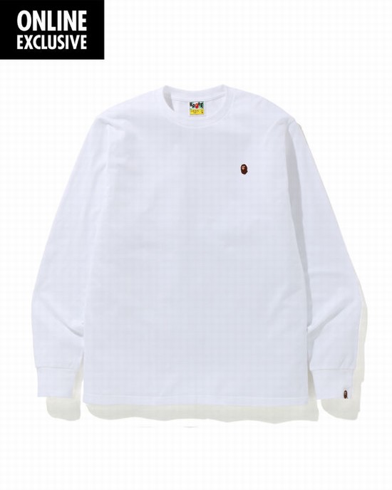 White Bape One Point logo Men's T Shirts | ZA-58916