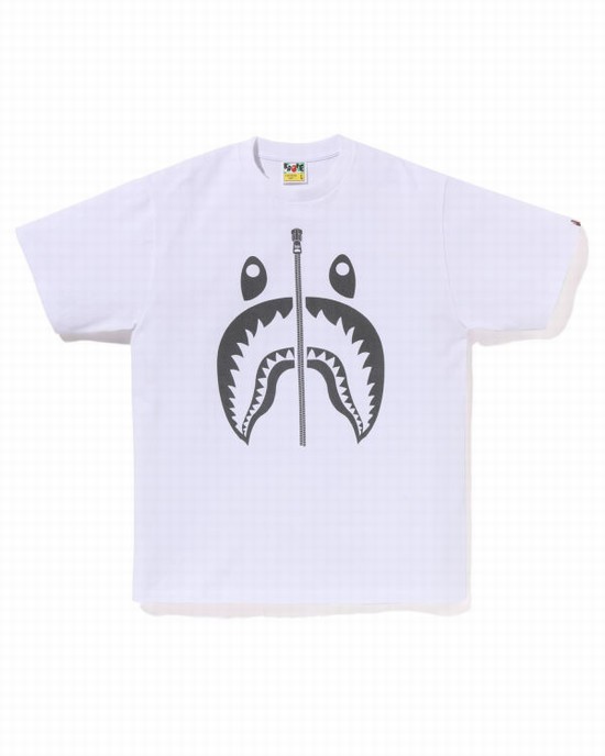 White Bape Pigment Shark Men's T Shirts | ZA-15487