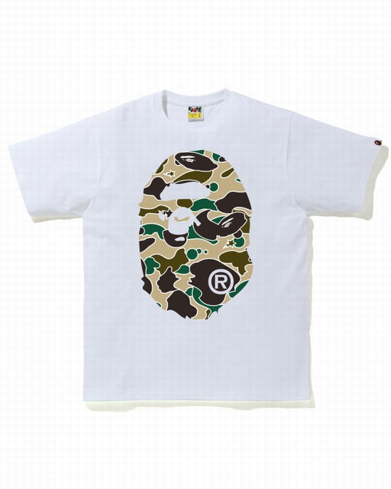 White Bape STA Camo Big Ape Head Men's T Shirts | ZA-20571