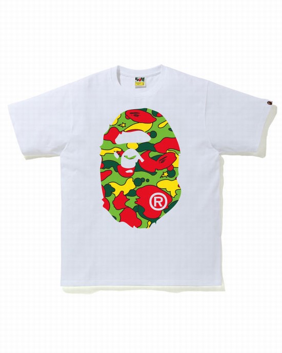 White Bape STA Camo Big Ape Head Men's T Shirts | ZA-59367