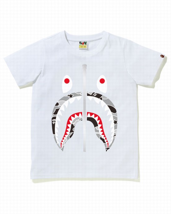 White Bape STA Camo Shark Women's T Shirts | ZA-15340