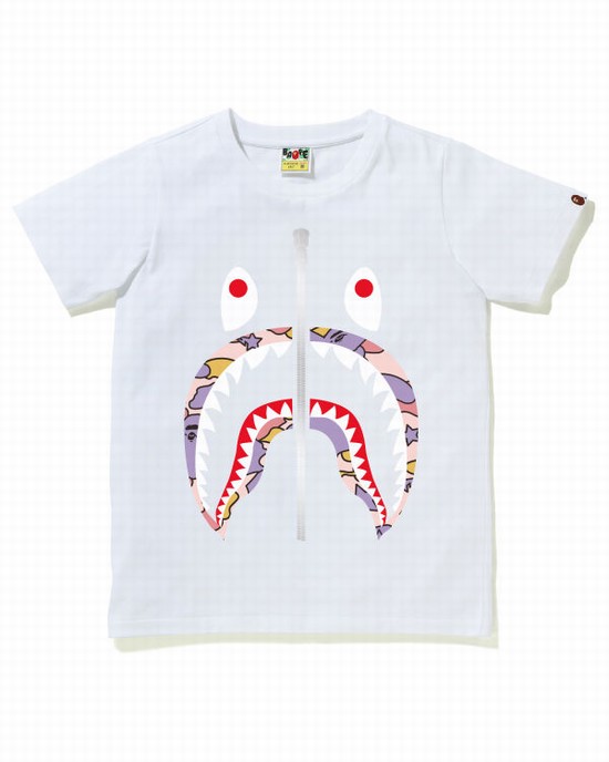 White Bape STA Camo Shark Women's T Shirts | ZA-45073