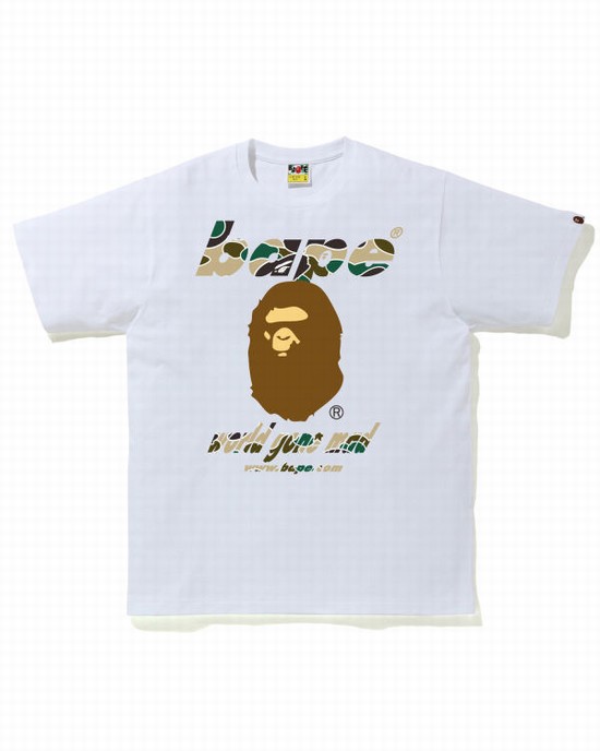 White Bape STA Camo WGM Ape Head Men's T Shirts | ZA-21649