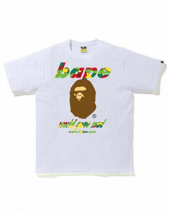 White Bape STA Camo WGM Ape Head Men's T Shirts | ZA-59861