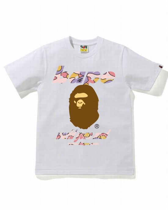 White Bape STA Camo WGM Ape Head Women's T Shirts | ZA-34871