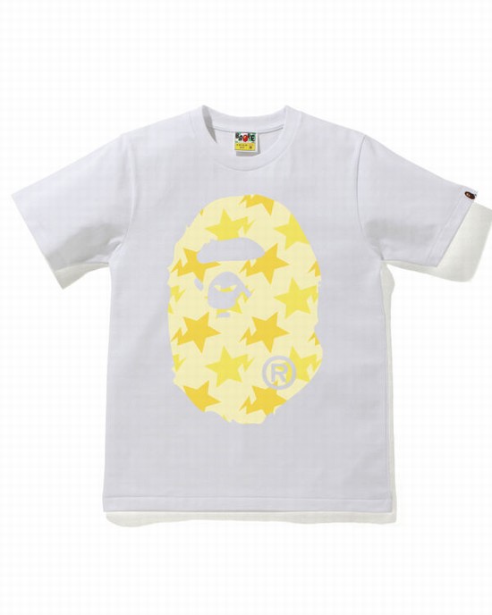 White Bape STA Pattern Big Ape Head Women's T Shirts | ZA-08351