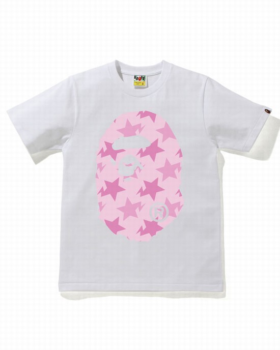 White Bape STA Pattern Big Ape Head Women's T Shirts | ZA-42901