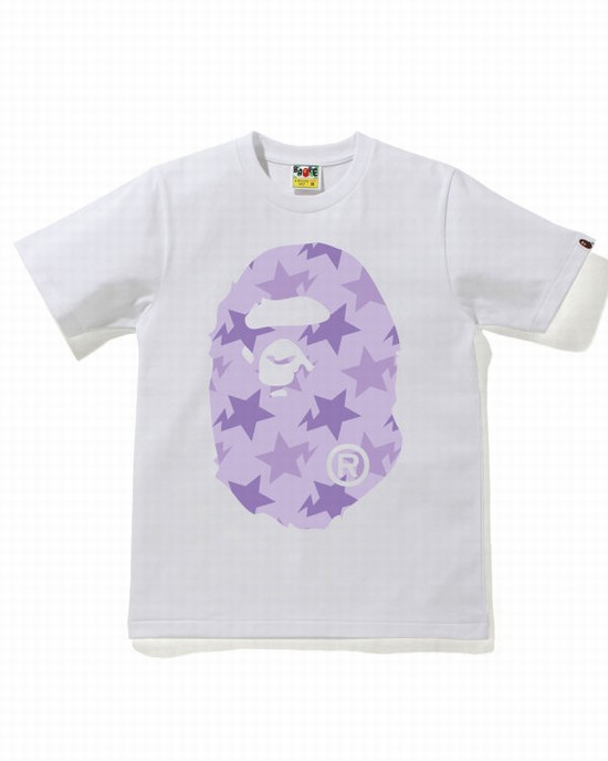 White Bape STA Pattern Big Ape Head Women's T Shirts | ZA-98017