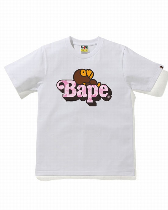 White Bape STA Pattern Milo On Women's T Shirts | ZA-59680