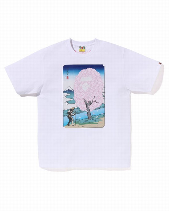 White Bape Sakura Men's T Shirts | ZA-50479