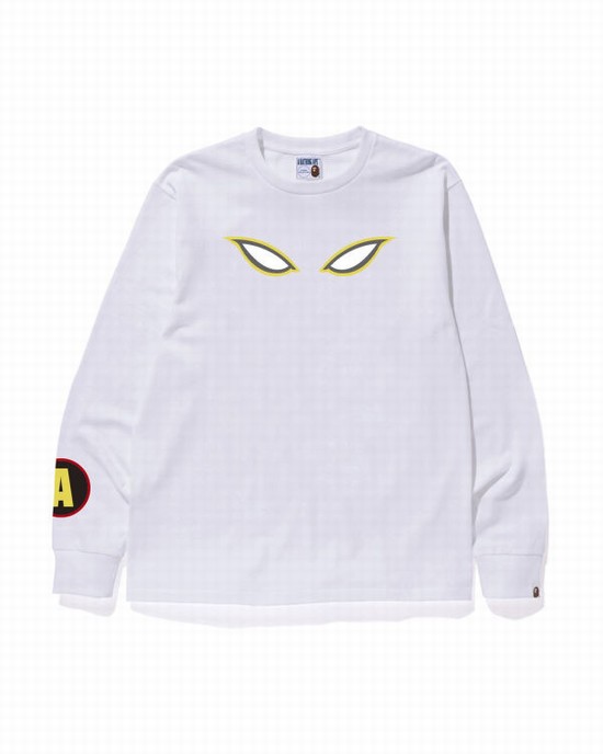 White Bape Shadow L/S Men's T Shirts | ZA-34906