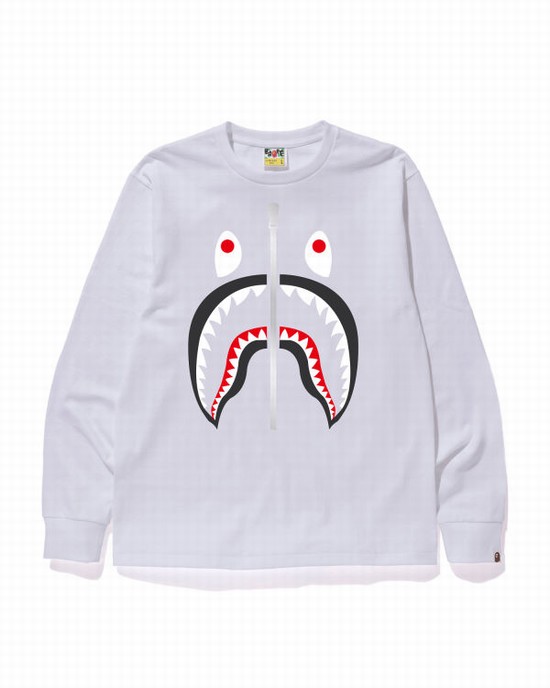 White Bape Shark Men's T Shirts | ZA-42960