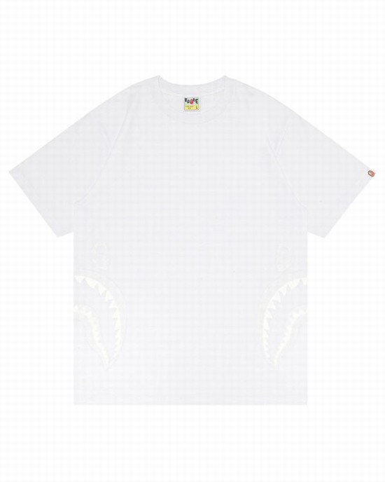 White Bape Side Shark Men's T Shirts | ZA-29701