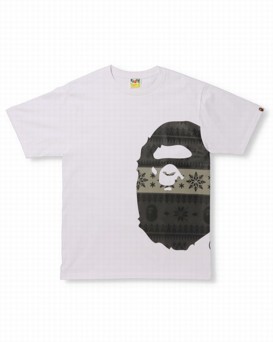 White Bape Snow Pattern Side Big Ape Head Men's T Shirts | ZA-62594