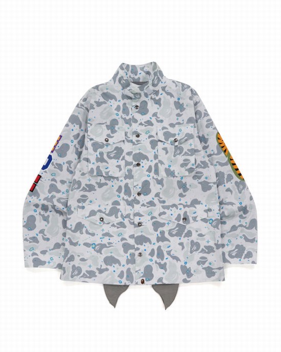 White Bape Space Camo Shark M-65 Men's Jackets | ZA-92317