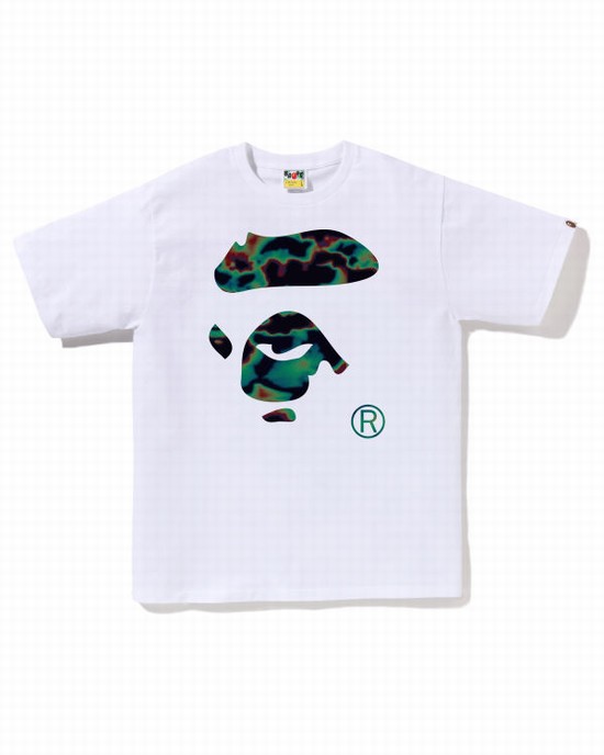 White Bape Thermography Ape Face Men's T Shirts | ZA-41782