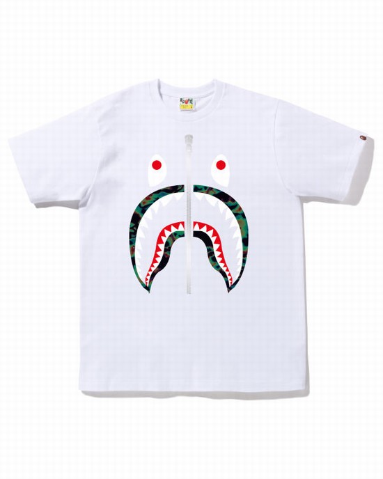 White Bape Thermography Shark Men's T Shirts | ZA-27810