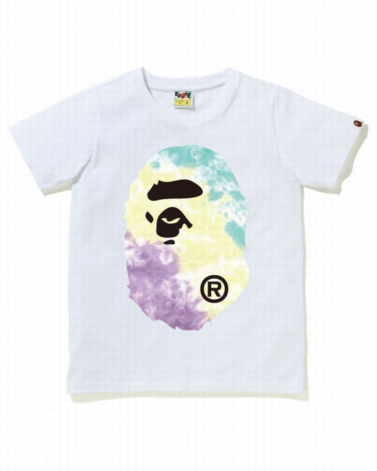 White Bape Tie-Dye Big Ape Head Women's T Shirts | ZA-02174