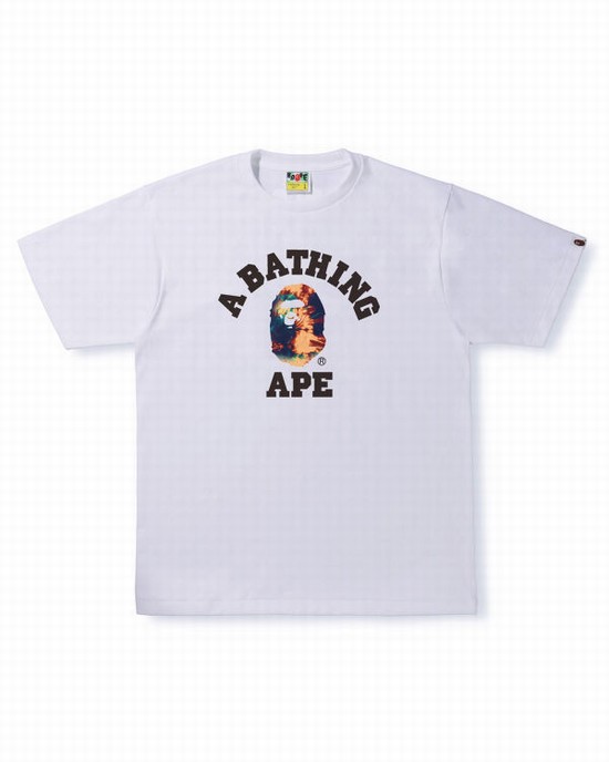 White Bape Tie Dye College Men's T Shirts | ZA-05742