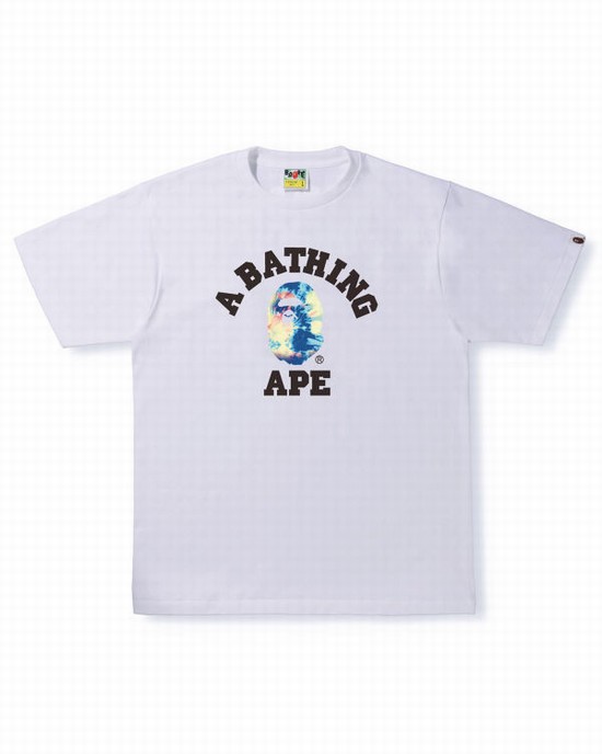 White Bape Tie Dye College Men's T Shirts | ZA-83471