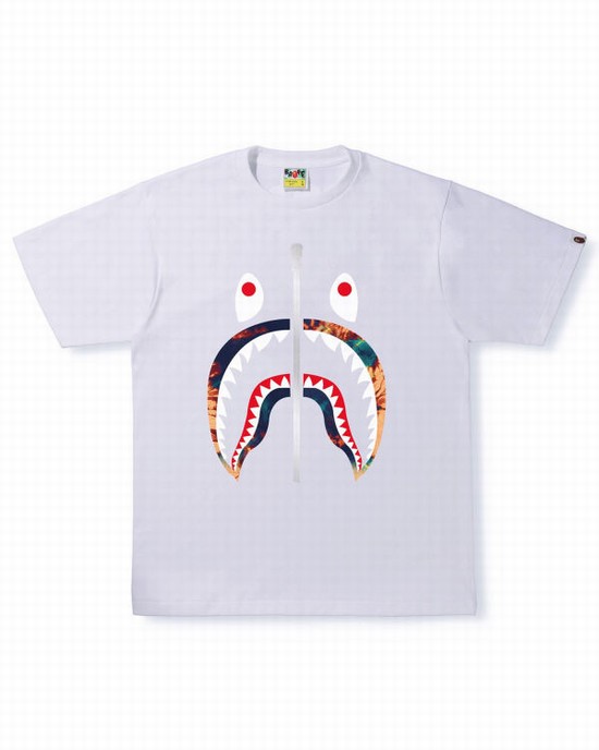 White Bape Tie Dye Shark Men's T Shirts | ZA-57238