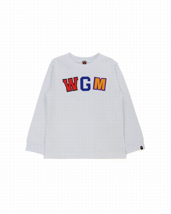 White Bape WGM Shark L/S Kids' T Shirts | ZA-56402