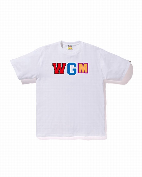 White Bape WGM Shark Men's T Shirts | ZA-26043