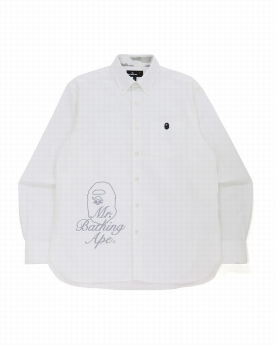 White Bape Wide Logo Print Men's Shirts | ZA-41325