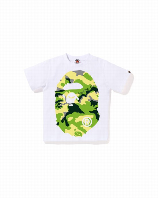 White Bape Woodland Camo Big Ape Head Kids' T Shirts | ZA-64827