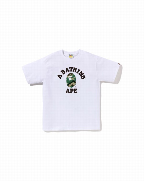 White Bape Woodland and Camo College Men's T Shirts | ZA-05784